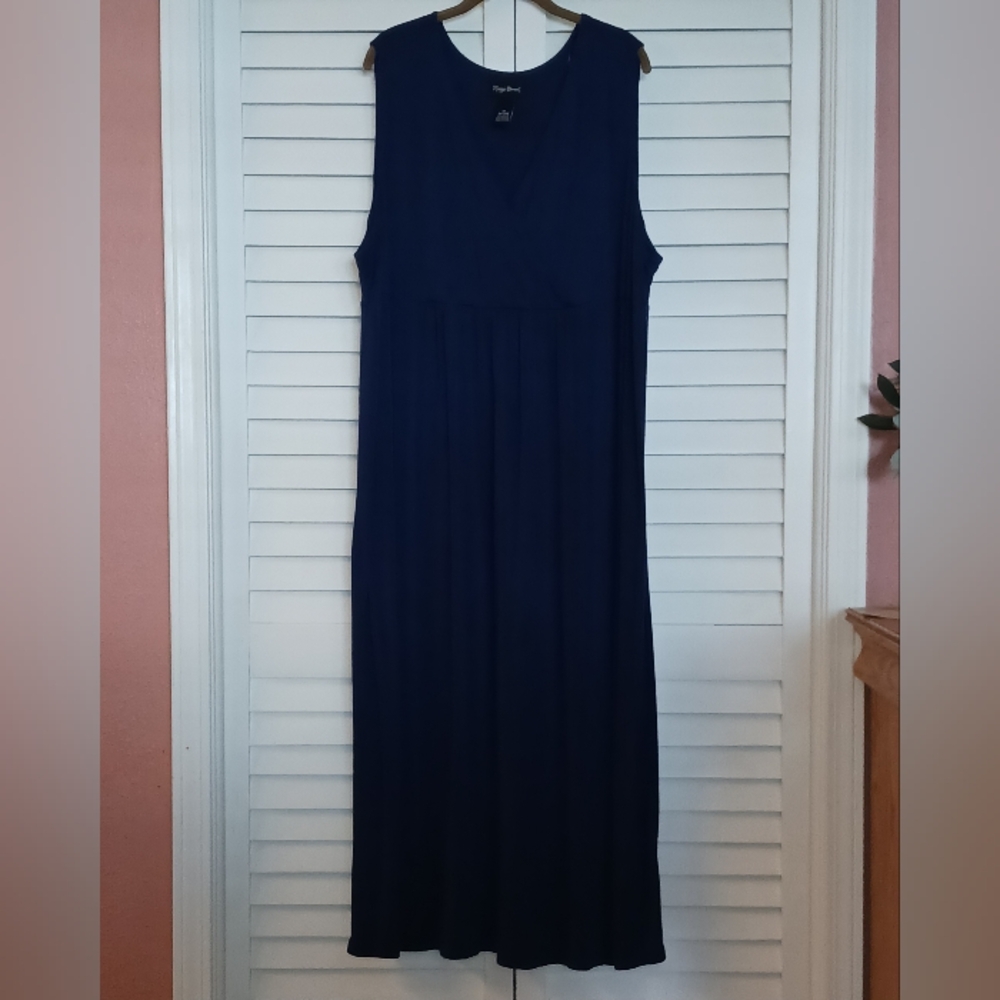 3X Maggie Barnes Blue Sleeveless Surplice Empire Waist Maxi Dress